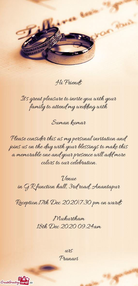 Reception:17th Dec 2020|7:30 pm on wards