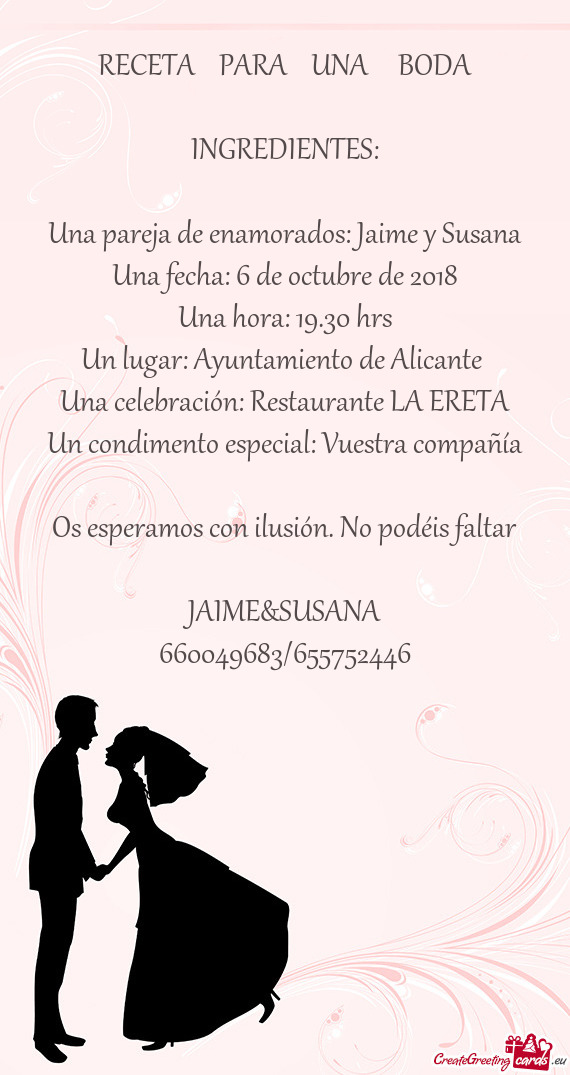 RECETA PARA UNA  BODA