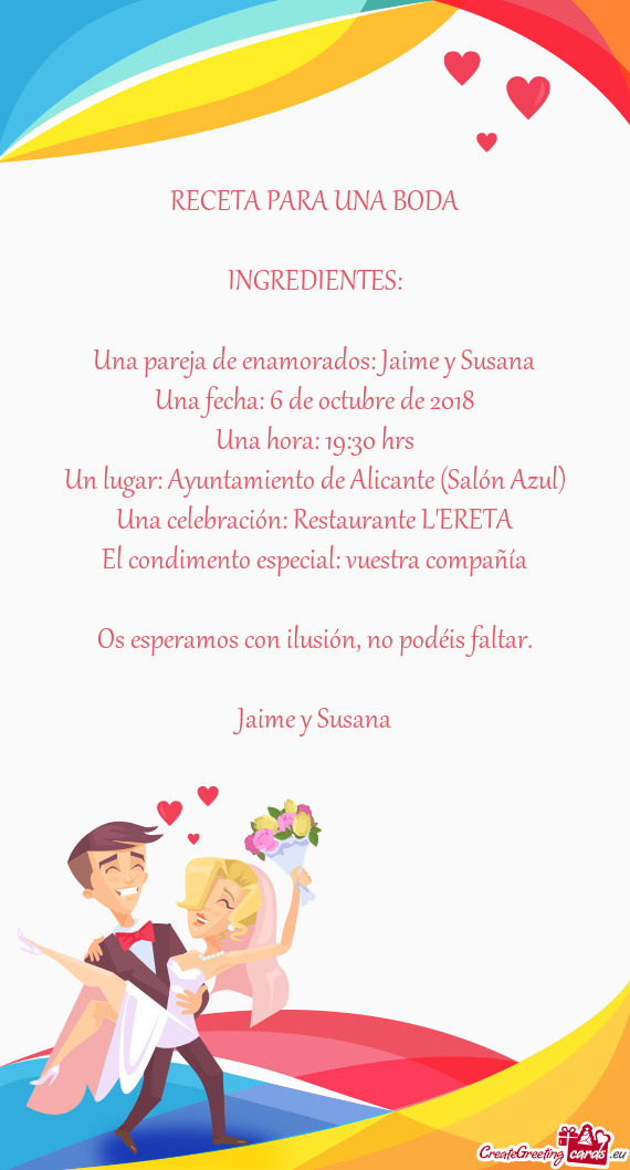 RECETA PARA UNA BODA