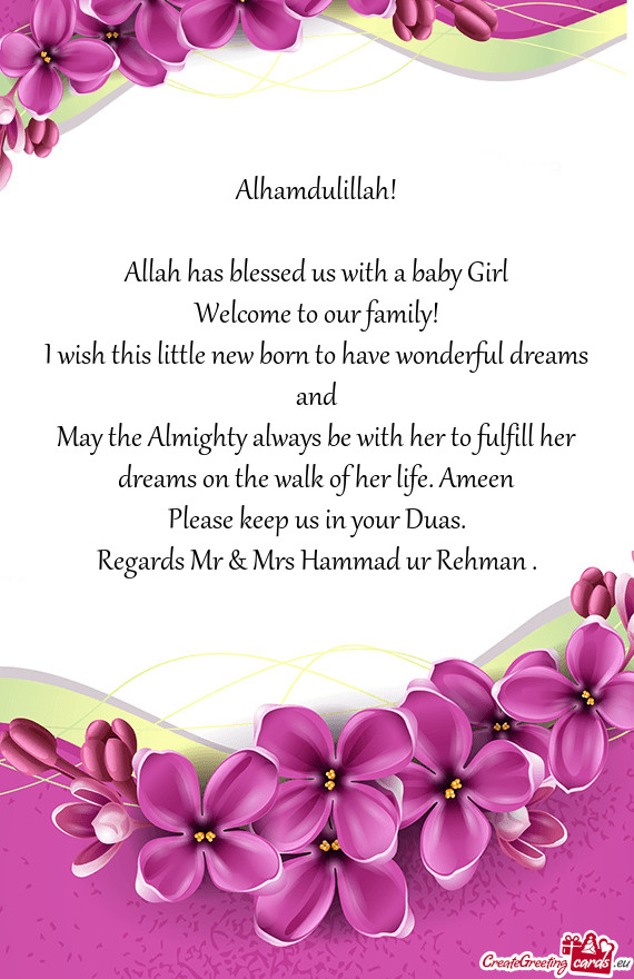 Regards Mr & Mrs Hammad ur Rehman