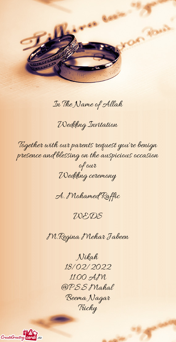 Regina Mehar Jabeen
 
 Nikah
 18/02/2022
 11