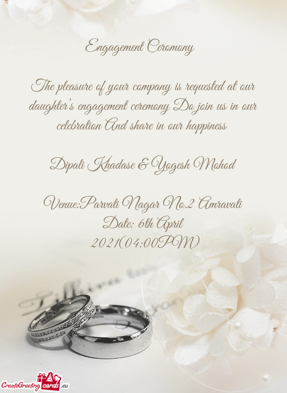 Remony Do join us in our celebration And share in our happiness 
 
 Dipali Khadase & Yogesh Mohod