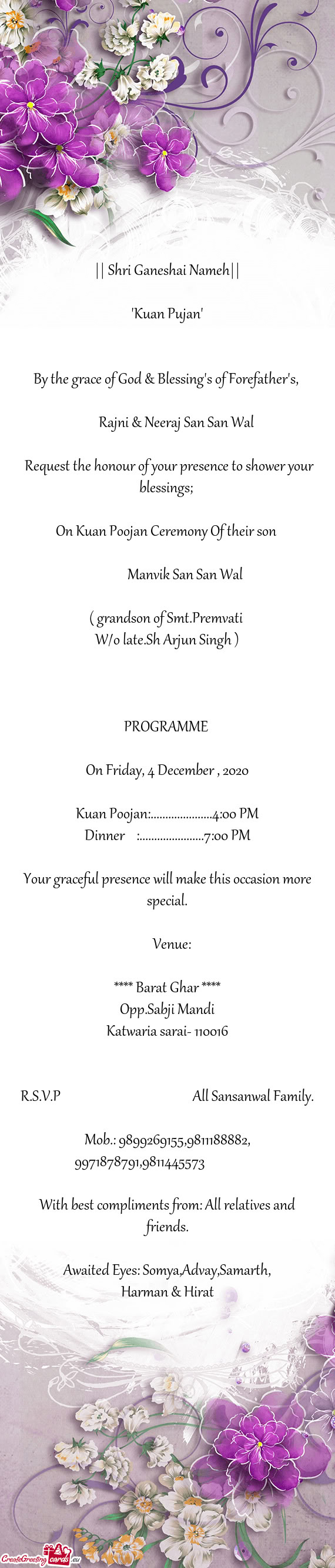 Request the honour of your presence to shower your blessings;