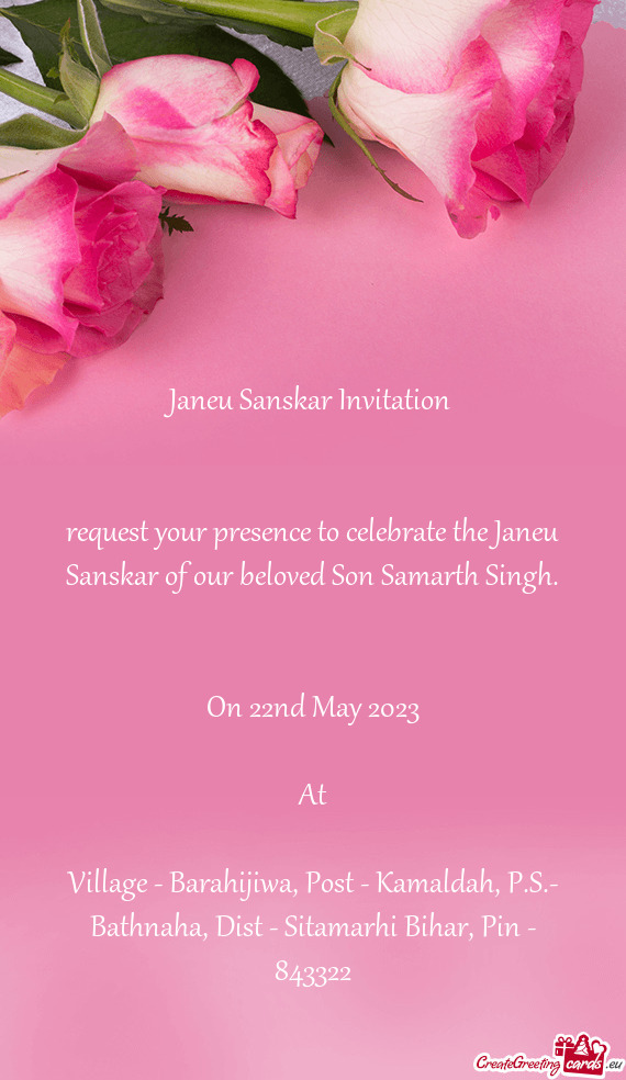 Request your presence to celebrate the Janeu Sanskar of our beloved Son Samarth Singh