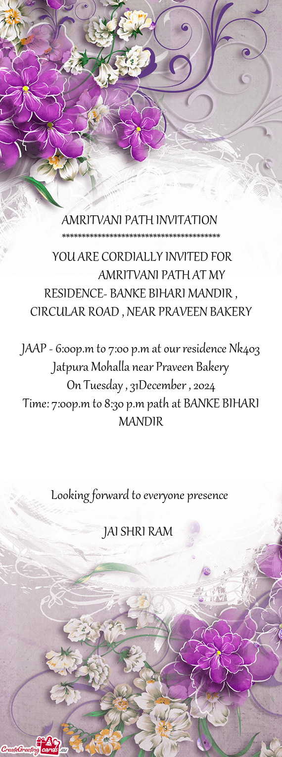 RESIDENCE- BANKE BIHARI MANDIR , CIRCULAR ROAD , NEAR PRAVEEN BAKERY