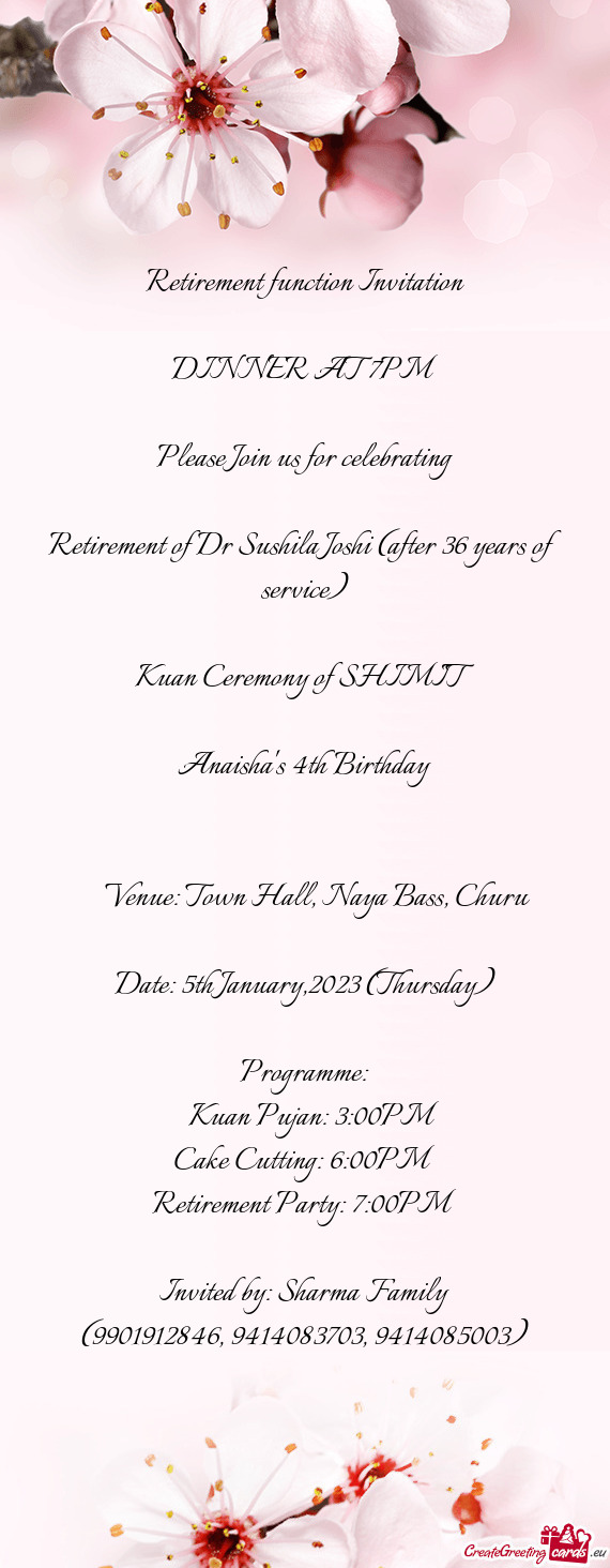 Retirement function Invitation