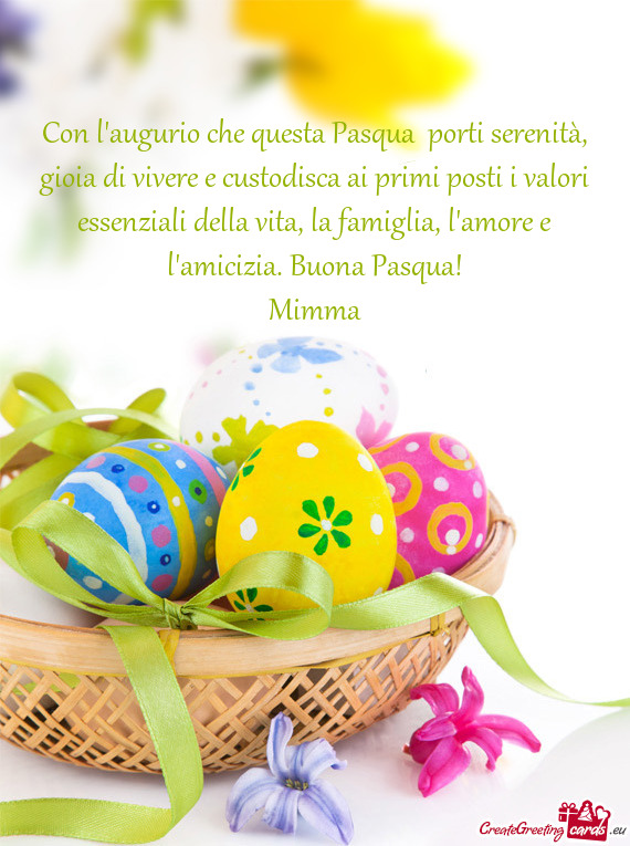 Ri essenziali della vita, la famiglia, l'amore e l'amicizia. Buona Pasqua