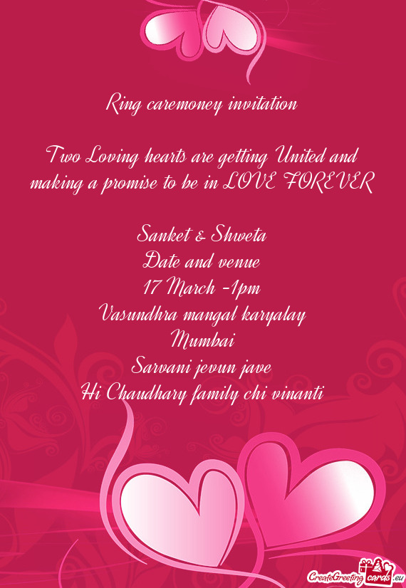 Ring caremoney invitation