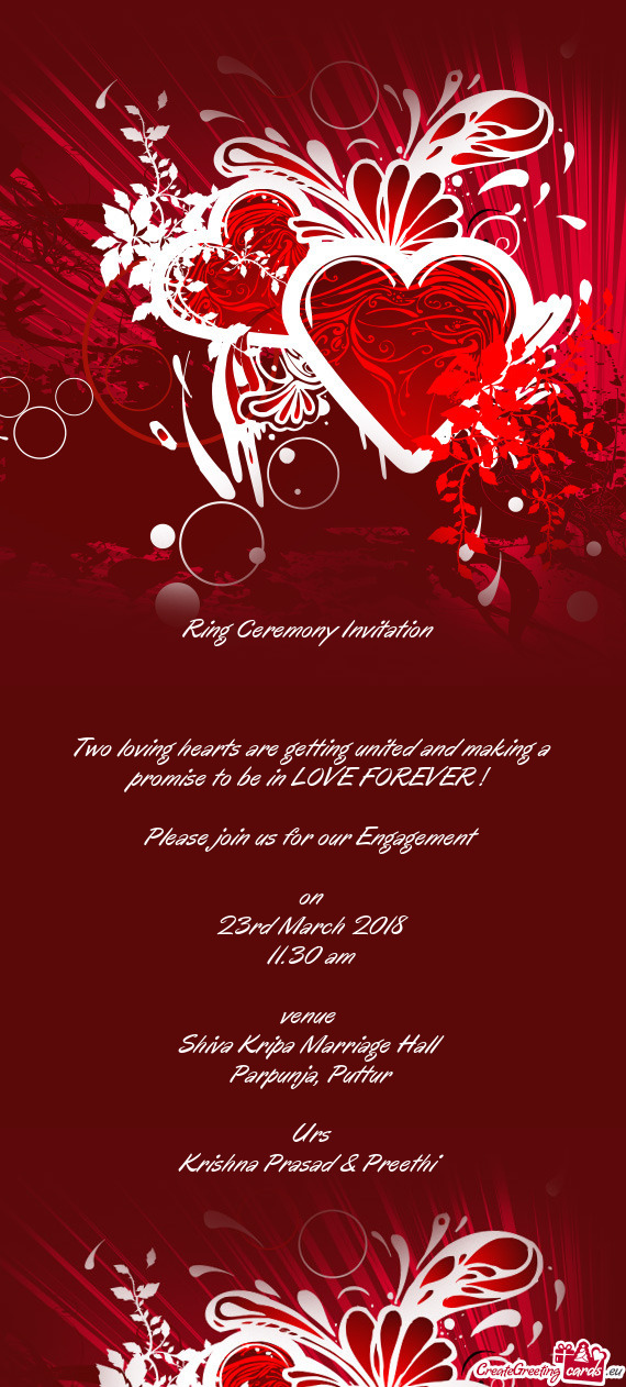 Ring Ceremony Invitation         Two loving hearts are