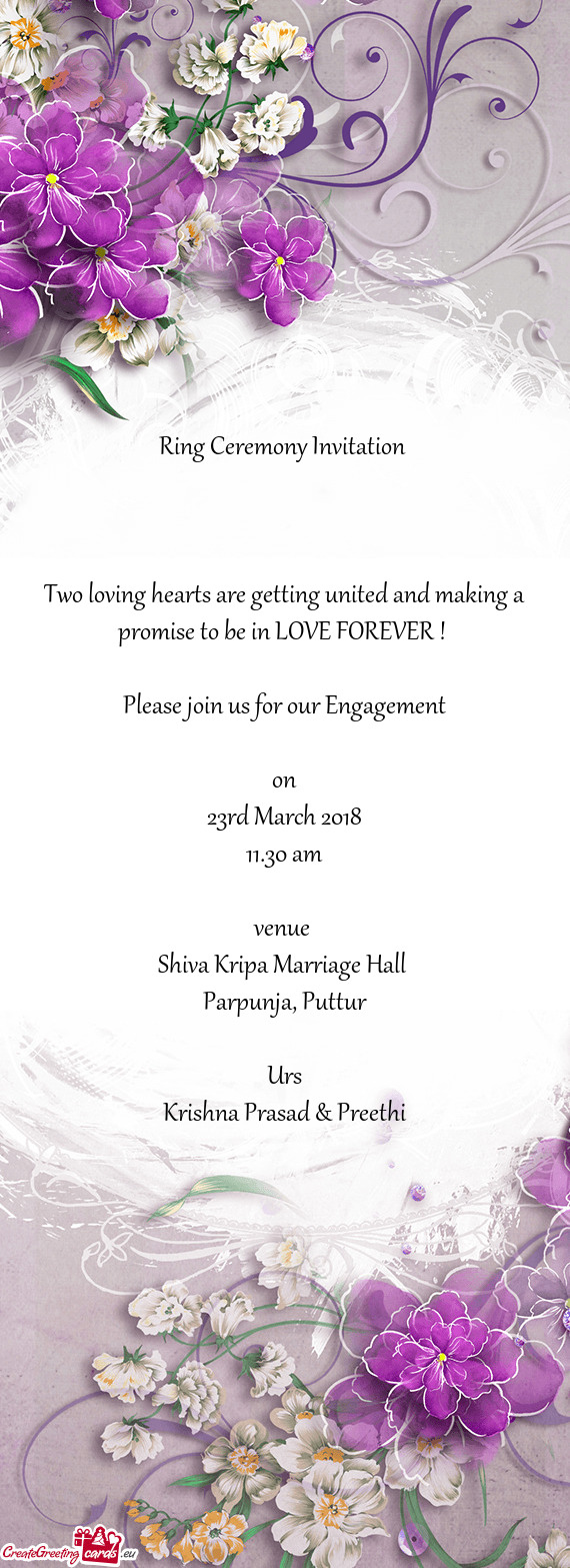 Ring Ceremony Invitation         Two loving hearts are