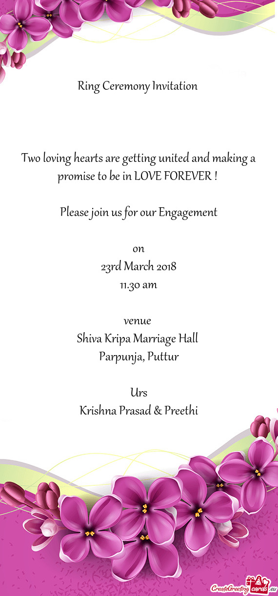 Ring Ceremony Invitation         Two loving hearts are