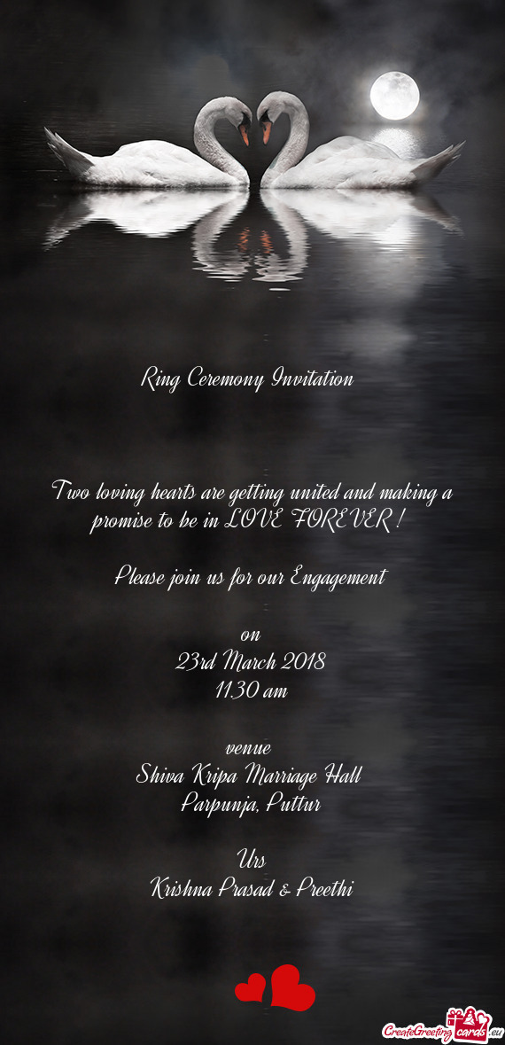 Ring Ceremony Invitation         Two loving hearts are