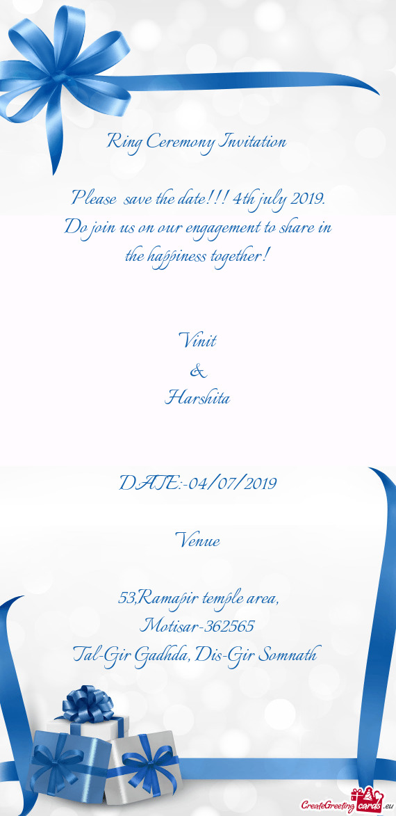 Ring Ceremony Invitation     Please  save the date!!! 4th