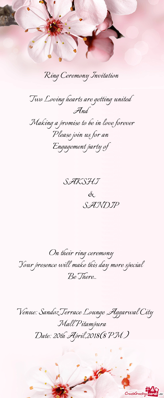 Ring Ceremony Invitation     Two Loving hearts are getting