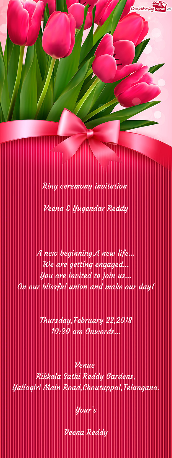 Ring ceremony invitation     Veena & Yugendar Reddy