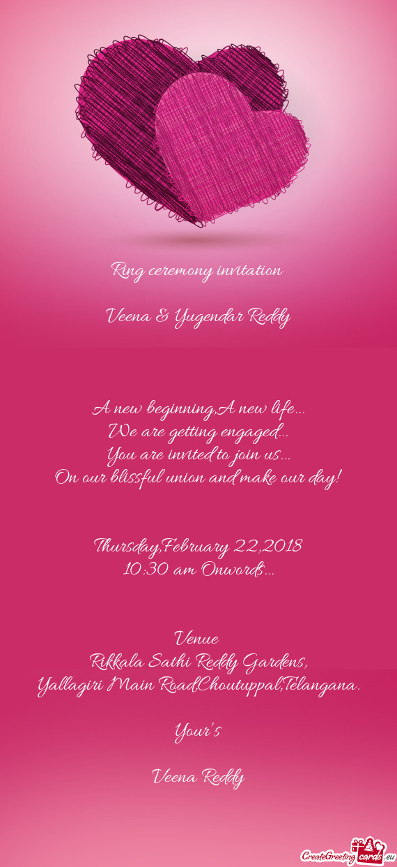 Ring ceremony invitation     Veena & Yugendar Reddy