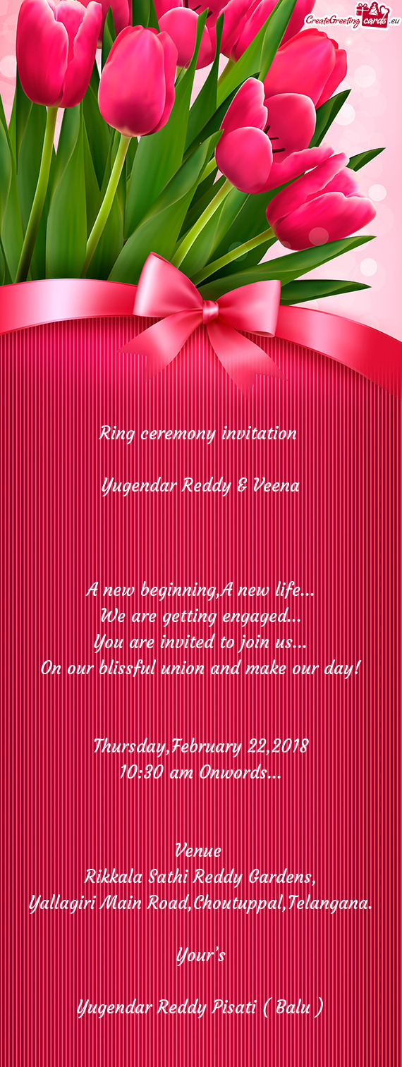 Ring ceremony invitation     Yugendar Reddy & Veena