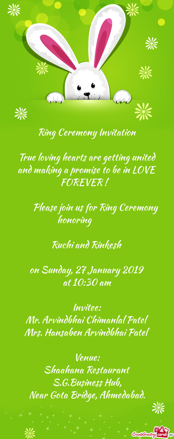 Ring Ceremony Invitation    True loving hearts are getting