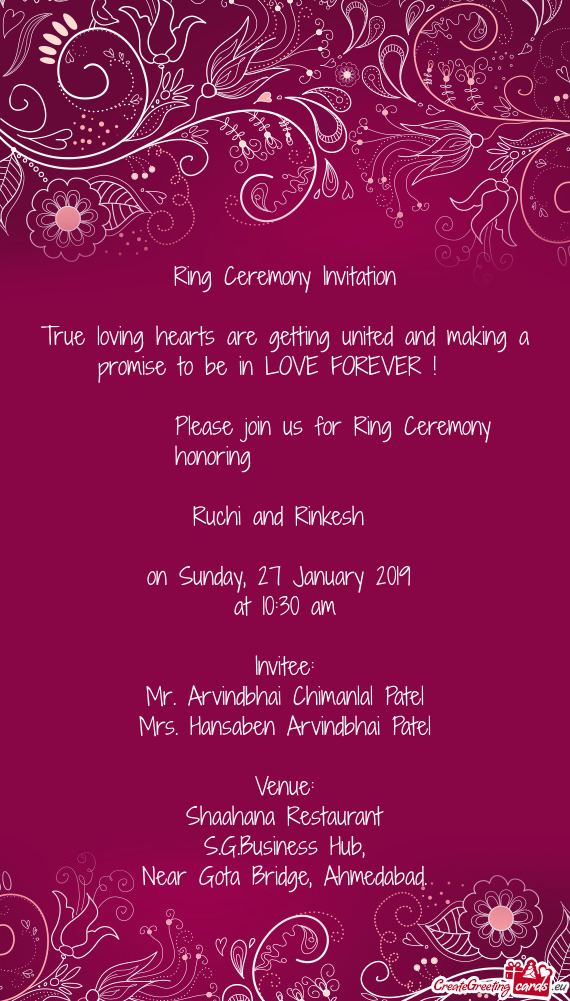 Ring Ceremony Invitation    True loving hearts are getting