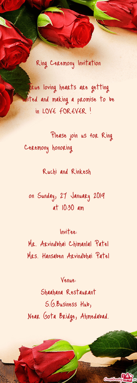 Ring Ceremony Invitation    True loving hearts are getting