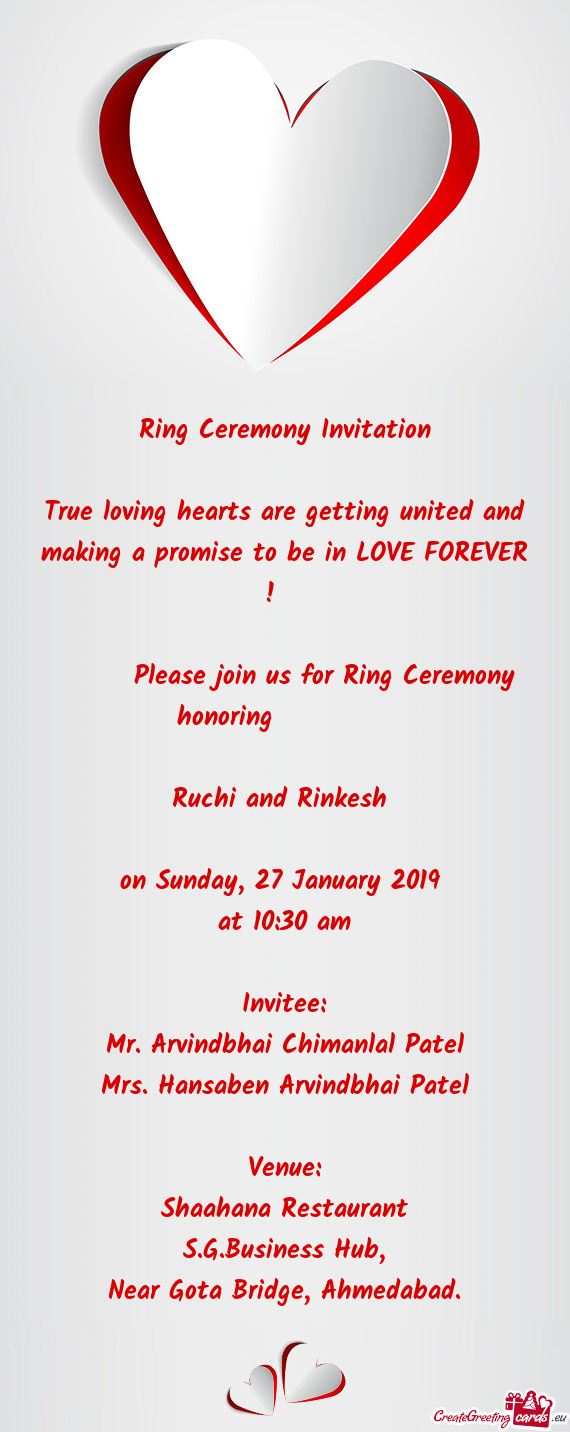 Ring Ceremony Invitation    True loving hearts are getting