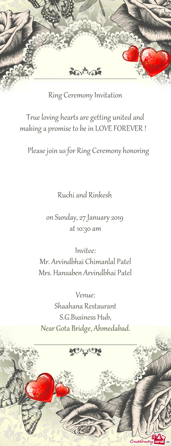 Ring Ceremony Invitation    True loving hearts are getting