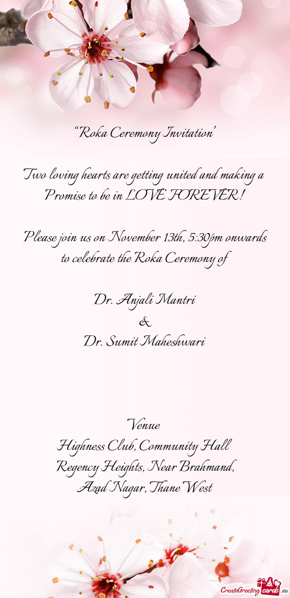 ??Roka Ceremony Invitation”