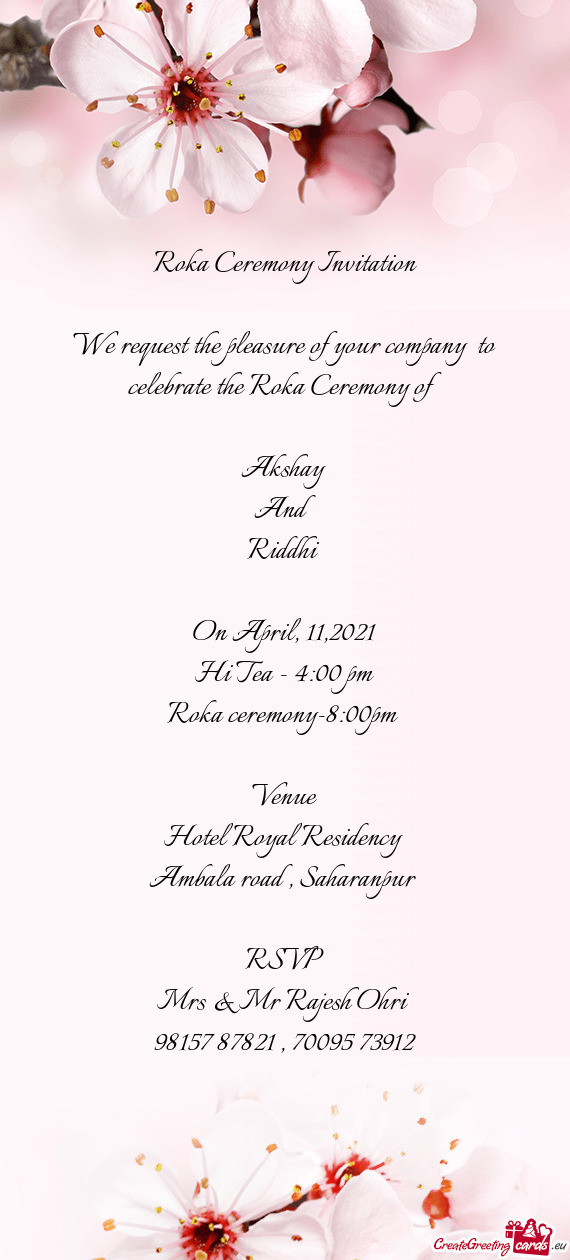 Roka ceremony-8:00pm