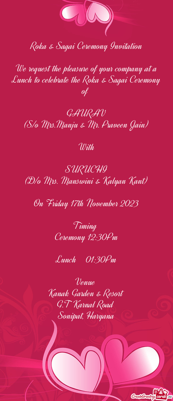 Roka & Sagai Ceremony Invitation