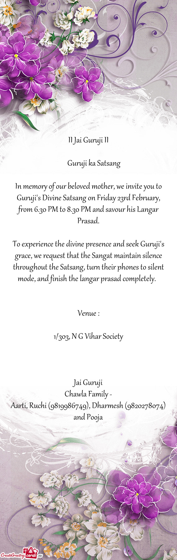 Rom 6.30 PM to 8.30 PM and savour his Langar Prasad