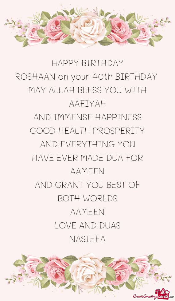 ROSHAAN on your 40th BIRTHDAY