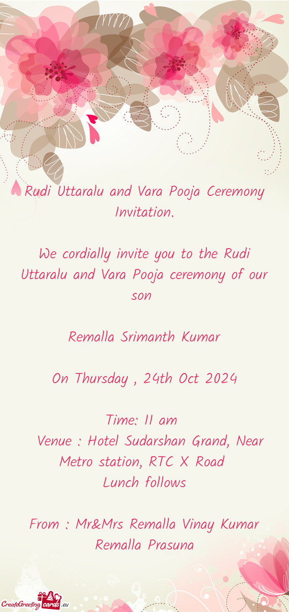 Rudi Uttaralu and Vara Pooja Ceremony Invitation