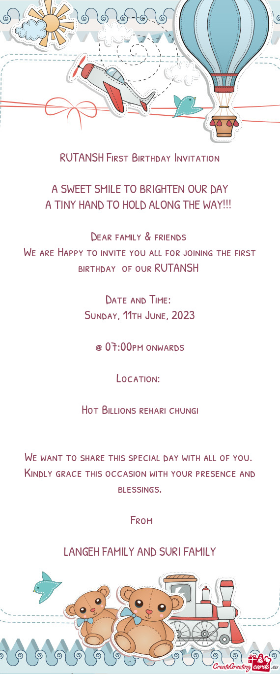 RUTANSH First Birthday Invitation