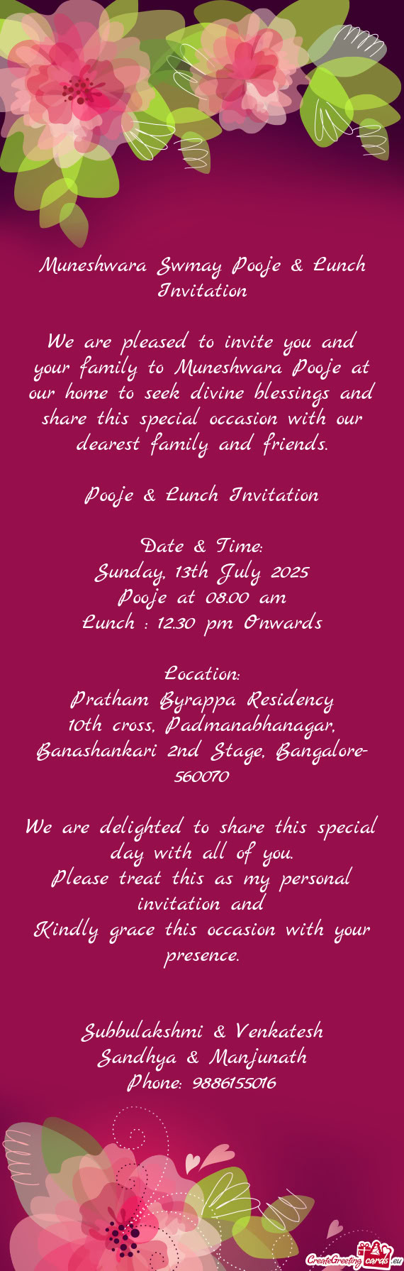 S and share this special occasion with our dearest family and friends