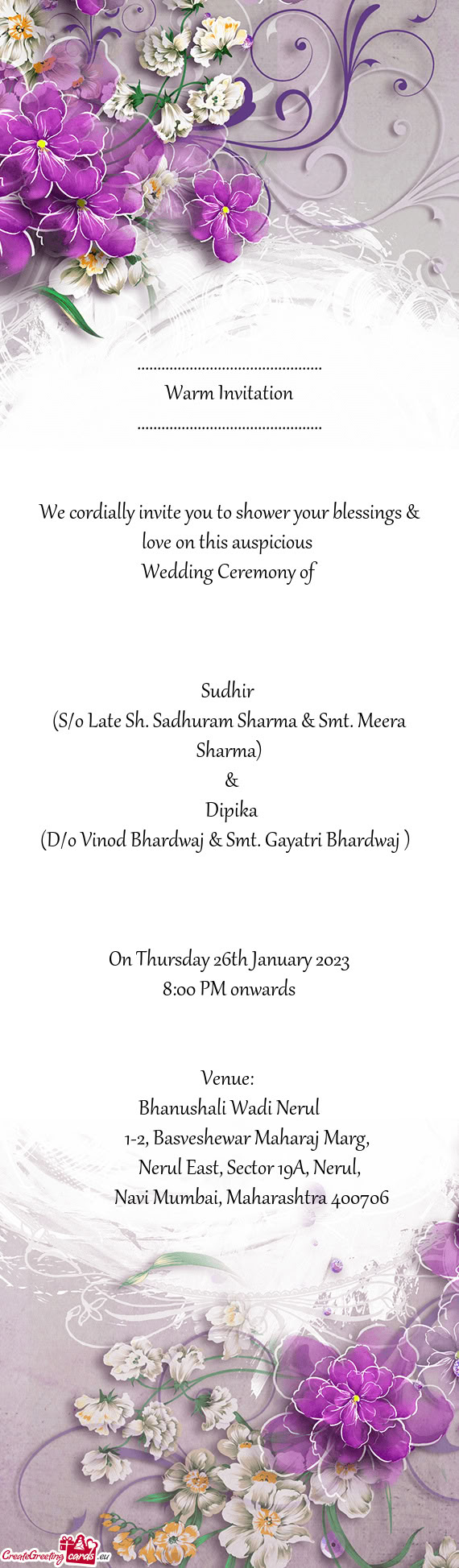 (S/o Late Sh. Sadhuram Sharma & Smt. Meera Sharma)