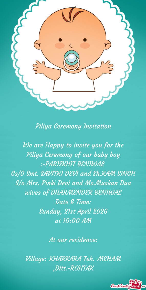 S/o Mrs. Pinki Devi and Ms.Muskan Dua wives of DHARMENDER BENIWAL