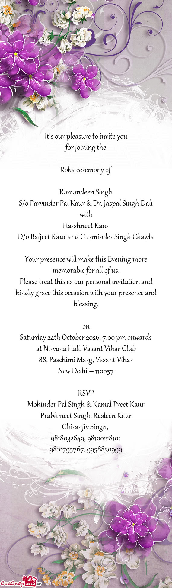 S/o Parvinder Pal Kaur & Dr. Jaspal Singh Dali