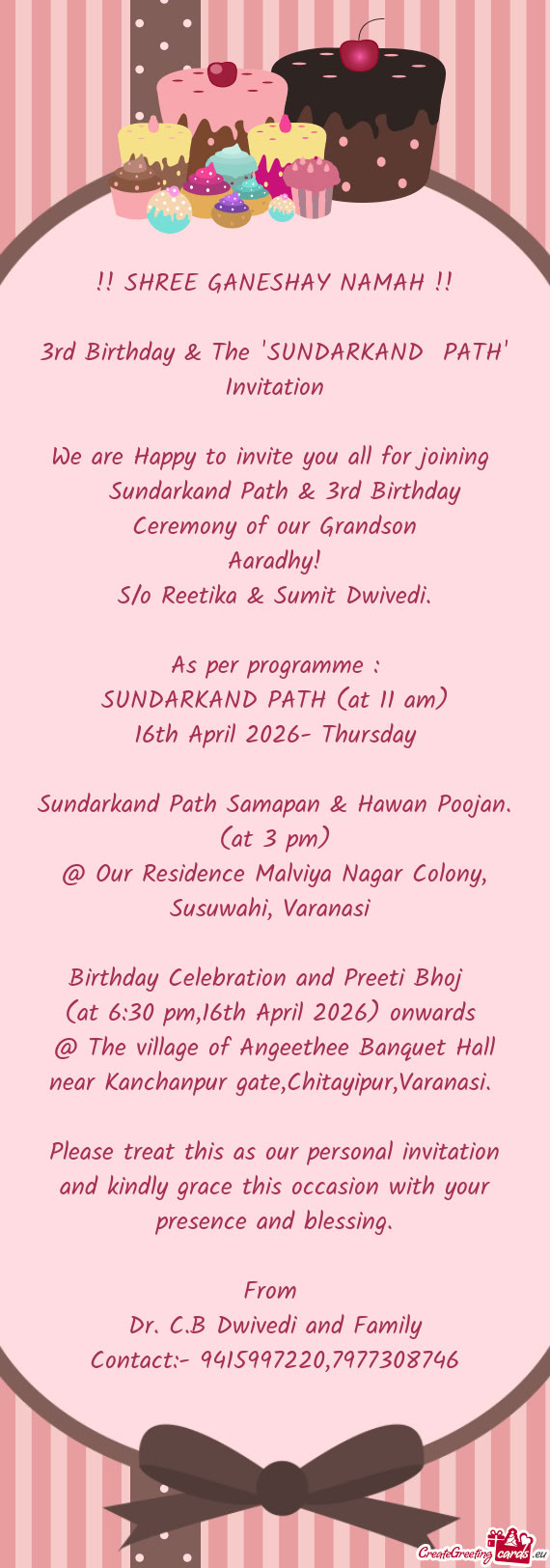 S/o Reetika & Sumit Dwivedi