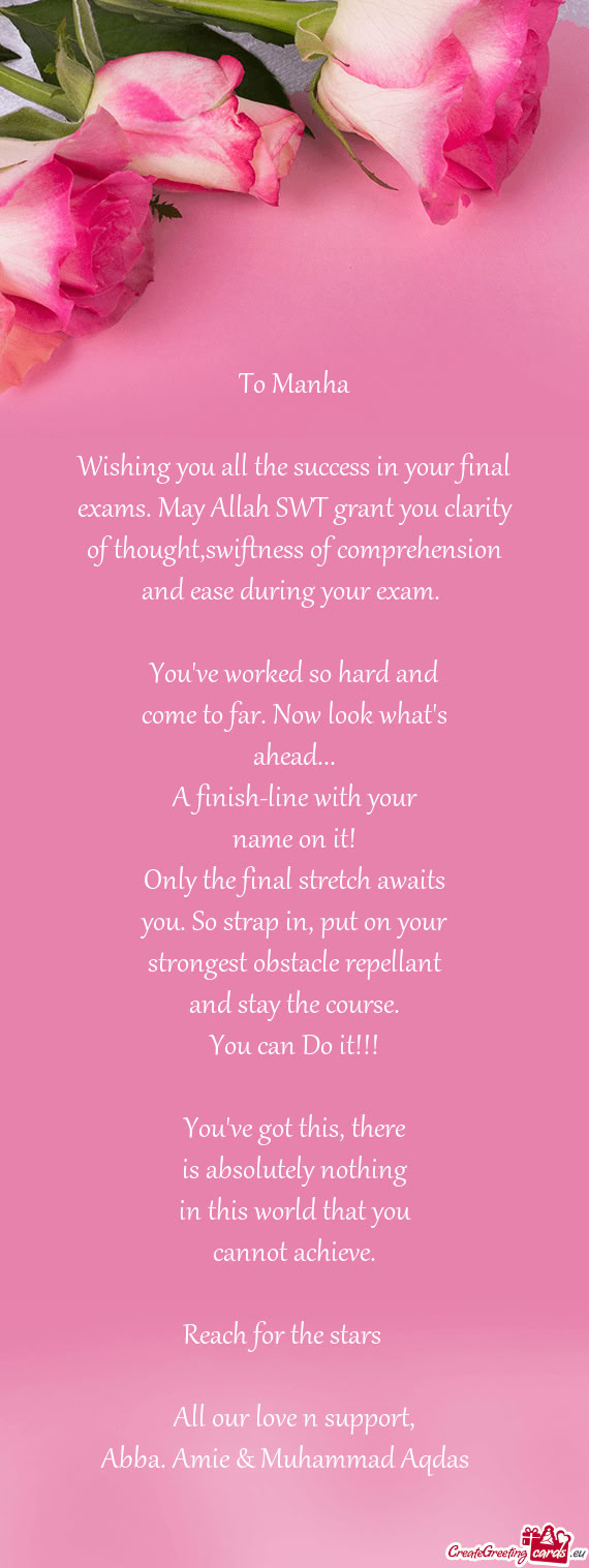 S of comprehension and ease during your exam