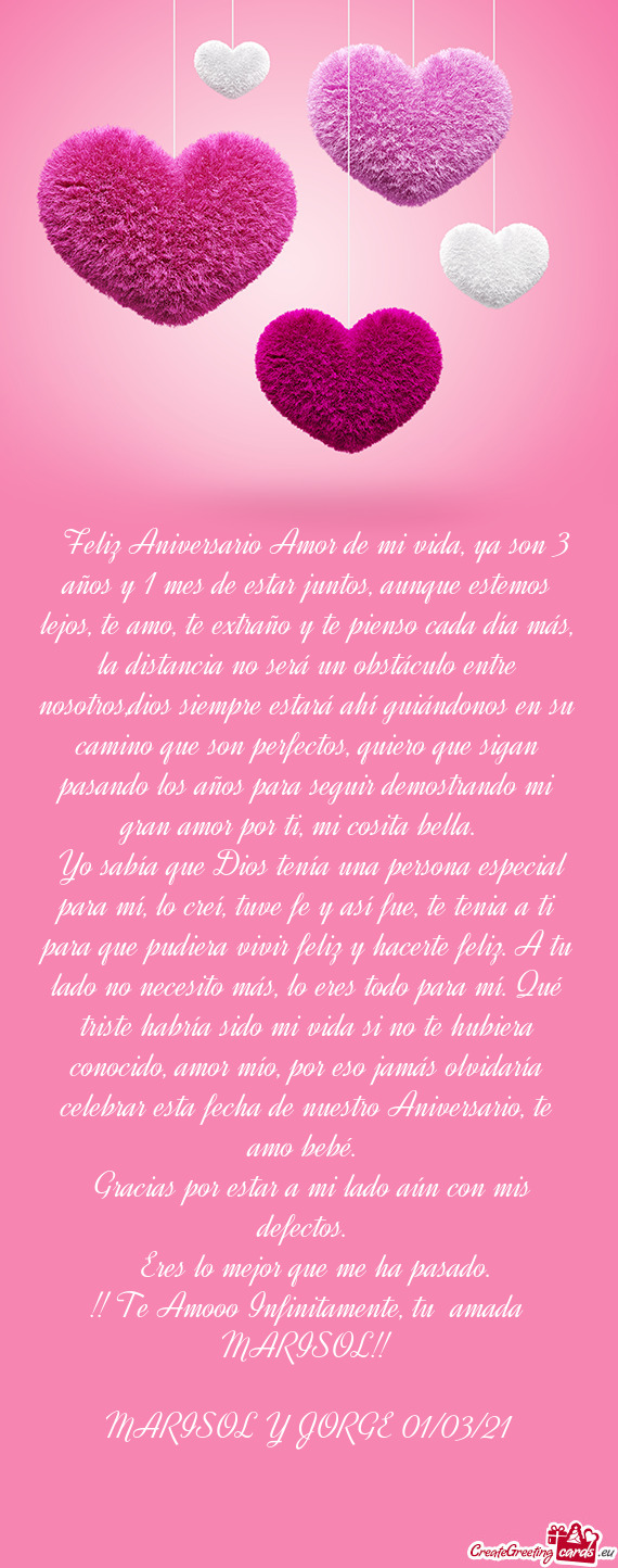 S, te amo, te extraño y te pienso cada día más, la distancia no será un obstáculo entre nosotro