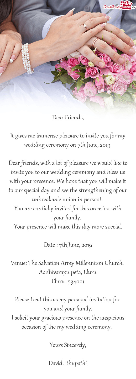 S with your presence. We hope that you will make it to our special day and see the strengthening of