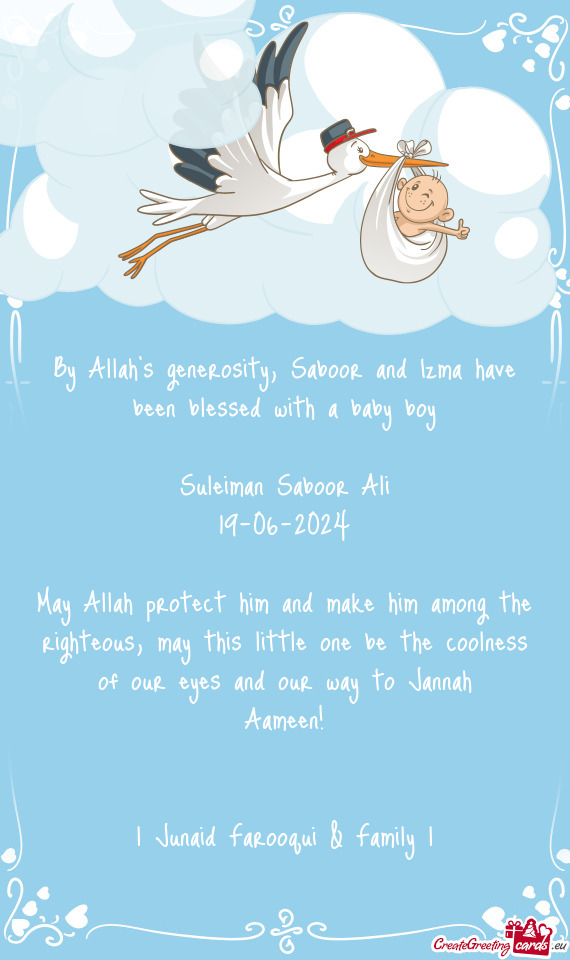 Saboor and Izma have been blessed with a baby boy Suleiman Saboor Ali 19-06-2024 May Allah p