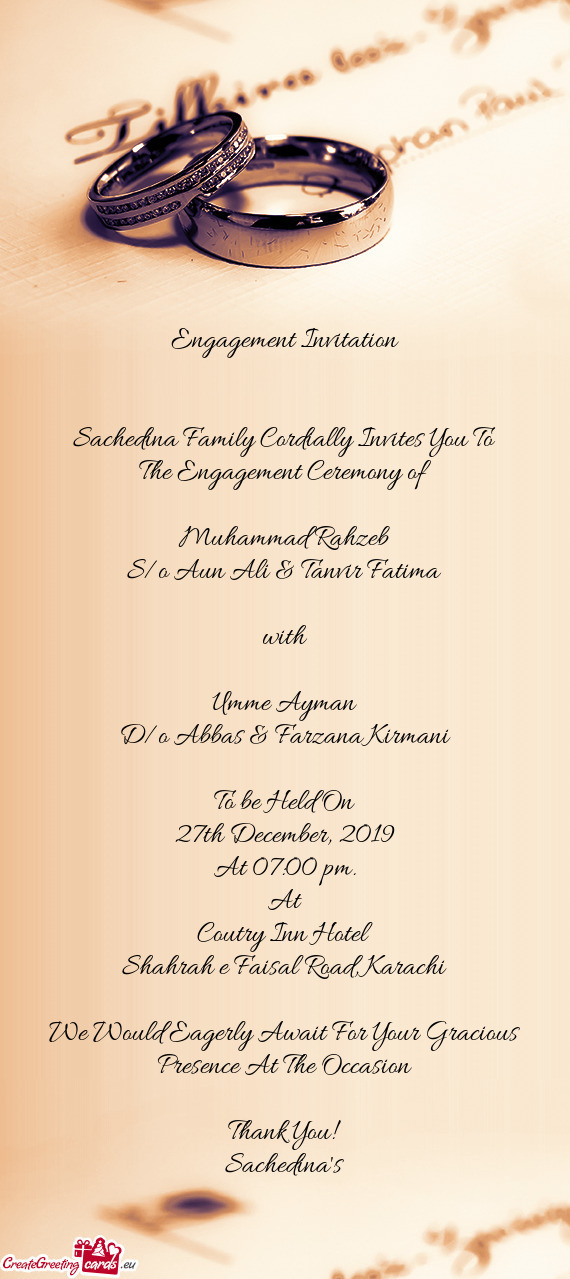 Sachedina Family Cordially Invites You To