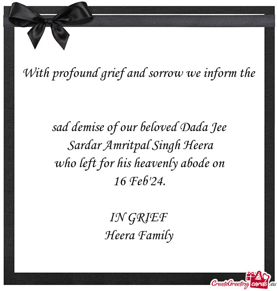 Sad demise of our beloved Dada Jee