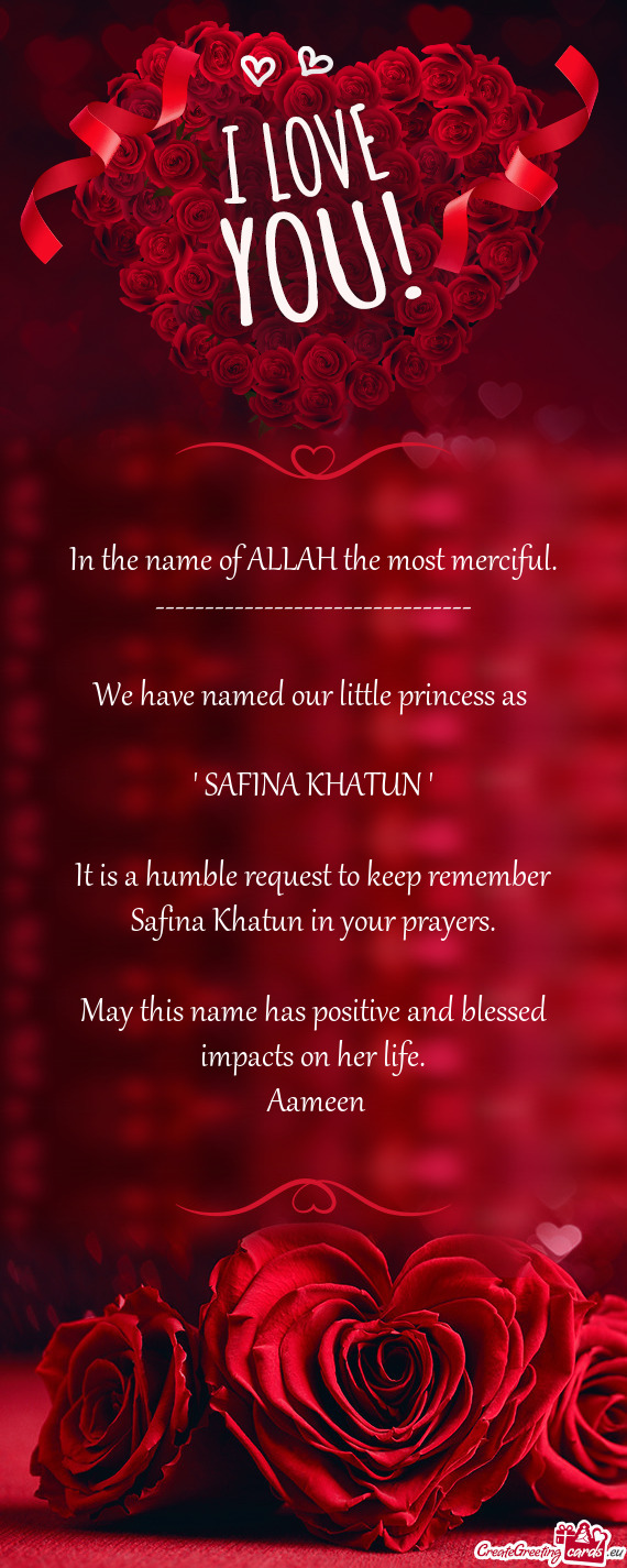 Safina Khatun in your prayers