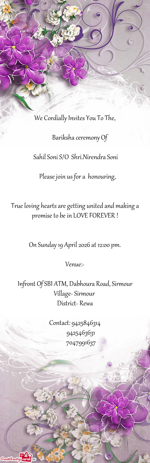 Sahil Soni S/O Shri.Nirendra Soni