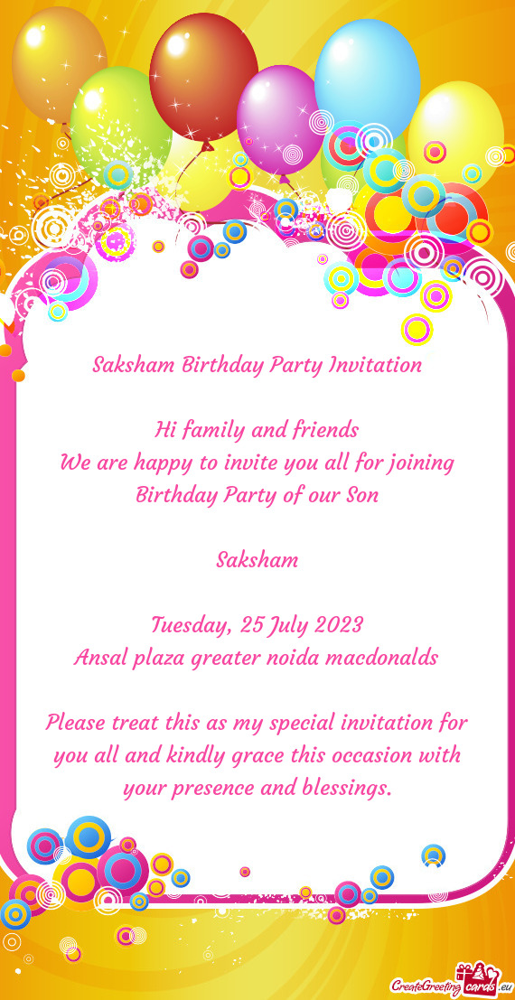 Saksham Birthday Party Invitation