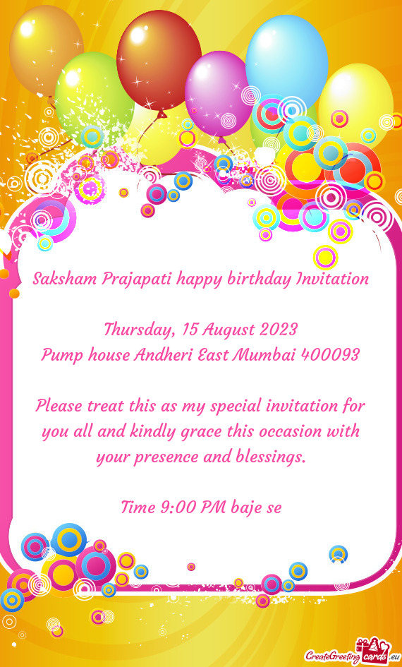 Saksham Prajapati happy birthday Invitation