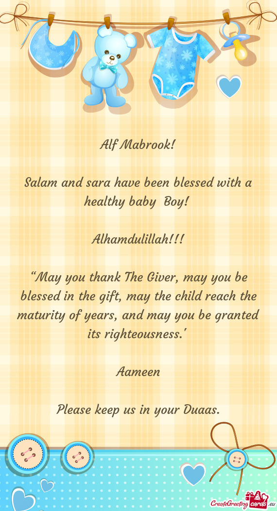 Salam and sara have been blessed with a healthy baby Boy