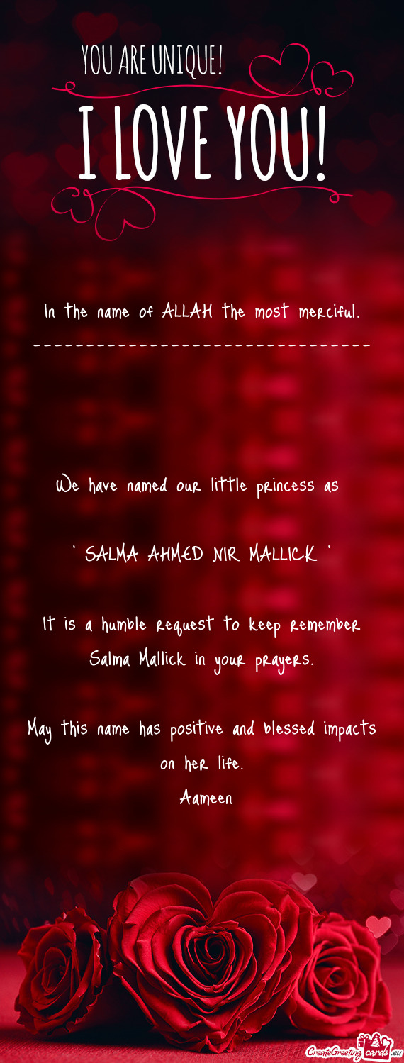 Salma Mallick in your prayers